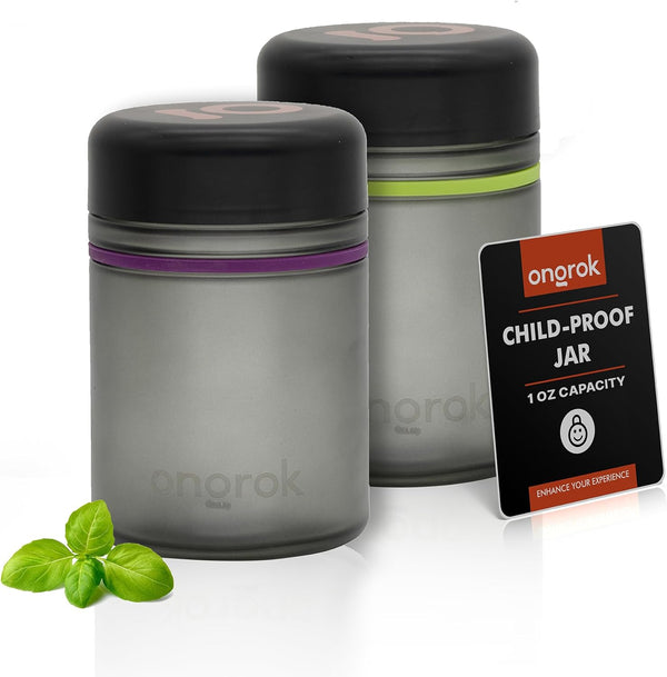 ONGROK Glass Storage Jar, 500ml, 2 Pack, UV Herb/Spice Jar with Child