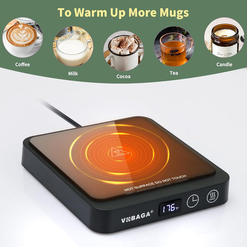 VOBAGA Mug Warmer & Mug Set for Desk, Electric Coffee Cup Warmer with Temperature & Timer Settings, 15oz Cup