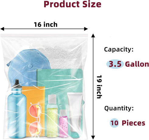 Large 3.5 Gallon Plastic Zipper Storage Bags, 16x19 Inches Clear Reclosable Storage Bags 20Pieces by Yotelab