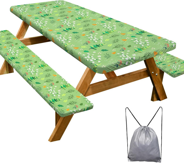 Picnic Table Cover with Bench Covers Camping Essentials Waterproof Windproof Camping Tablecloth
