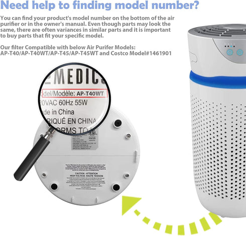 Replacement HEPA Filter for Homedics Air Purifier Models AP-T45, AP-T45WT, AP-T40, AP-T40WT, AP-T40WTAR, AP-T40FL