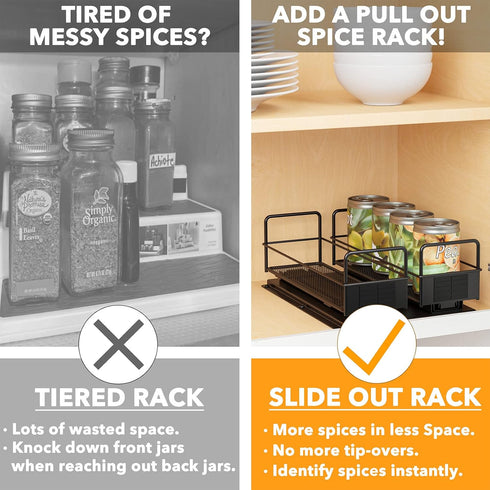 7.7" x10.8 x4 2 1-Tier SpaceAid Pull Out Spice Rack Organizer for Cabinet, Heavy Duty Slide Out Seasoning Kitchen