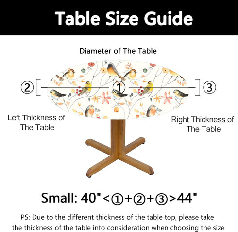 Yookeer Elastic Round Fitted Tablecloth, Bird Design, Stretchable Polyester Fabric for 40"-44" Table Cover
