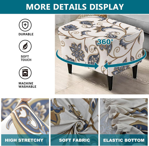 39"-47" 17 KRFOONN Stretch Ottoman Cover Slipcovers Rectangle Fit Length Footrest Stool Covers Printed Ottoman Cover