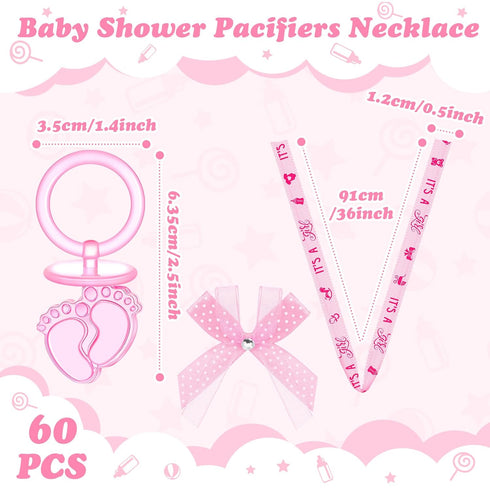 60 TrelaCo Pcs Shower Party Pacifiers Necklace Acrylic Pacifiers Feet Necklace Charm Favors for Guests Shower Party