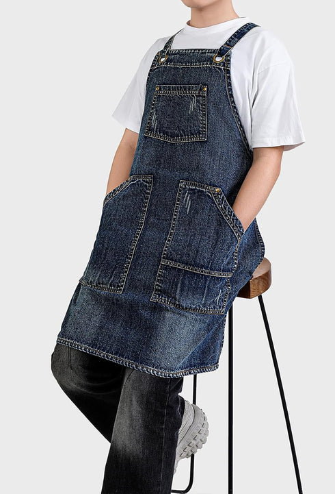 5-Pockets Cotton Denim Apron Soft - Unisex Adjustable Bib Apron with Perfect for Kitchens