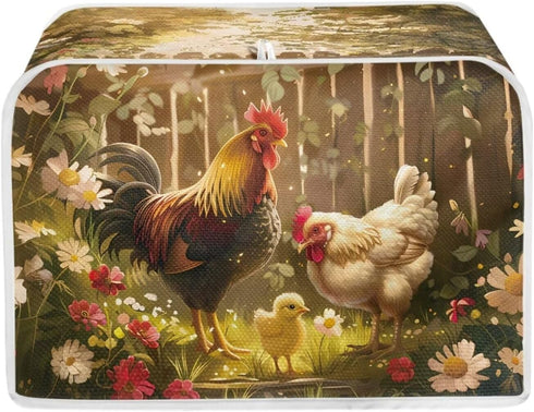 Rooster Toaster 4 Slice Cover, Washable Daisy Anti-Sputtering Bread Maker Dust Cover, Gift for Women, Multicolor