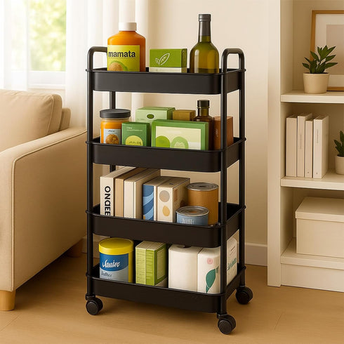 4 ShellKingdom Tier Bathroom Storage Organizer, Toilet Paper Holder, Slim Rolling Storage Cart for Narrow Space