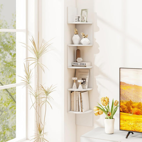 5-Tier (1, Tangkula Corner Shelf Wall Mount, Farmhouse Floating Corner Bookshelf, Industrial Modern Display Shelf
