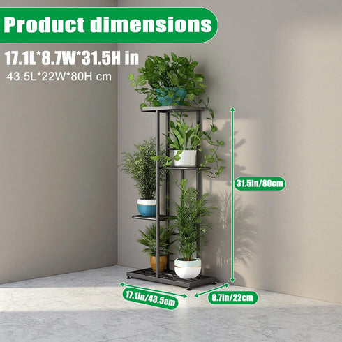 4 LINZINAR Plant Stand Indoor Outdoor Corner Tier Metal Plant Shelf Patio Plant Rack for Garden Corner Balcony Living