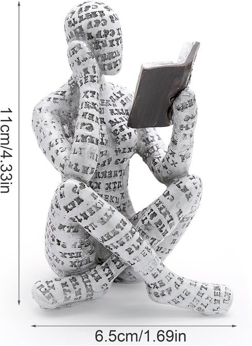 inheming Reading Figurine Bookshelf Decor, Creative Abstract Thinker Statue, Home Office Modern Shelf Desk Book