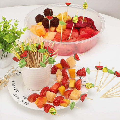 Minisland Mix-colored Watermelon Pineapple Leaf Cocktail Picks, 4.7 Inch Long Bamboo Toothpicks for Appetizers, 100