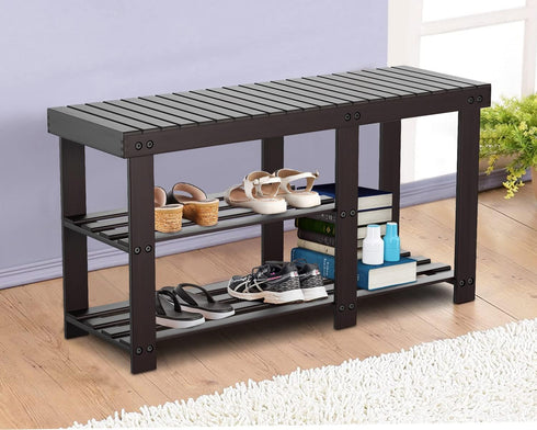 PayLessHere 5-Tier Closet (3 Bamboo Shoe Rack Shoe Bench Shoe Shelf Free Standing Storage Organizer with Additional