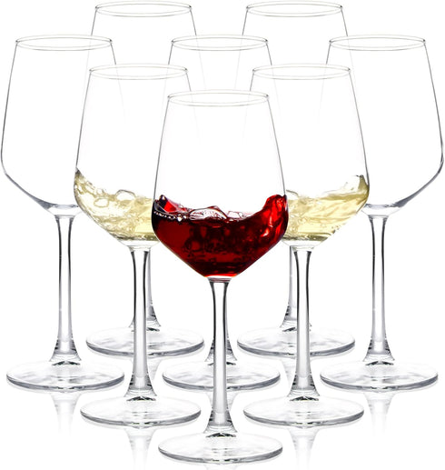 Set of 8 Long Stem Wine Glasses, 12oz Clear Red/White - Perfect for Parties, Weddings, and Home Use.