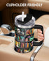 40oz Reading Bookshelf Tumbler With Handle And Straw, Insulated Stainless Steel Travel Cup, Bookish Water Bottle