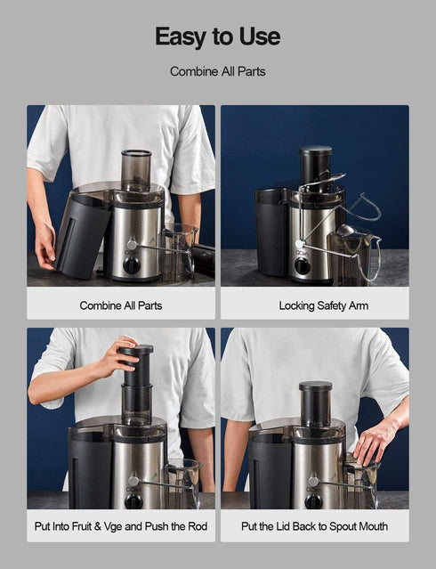 Qcen Juicer Machine - 500W Centrifugal Juicer Extractor with 3” Feed Chute for Fruit Vegetable (Black)