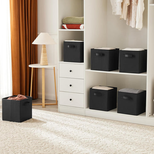 Storage,Set 6(Black) MAX Houser Fabric Cloth Storage Bins,Foldable Storage Cubes Organizer Baskets with Dual Handles