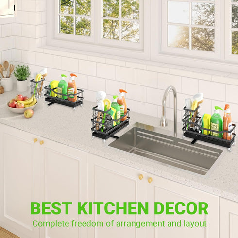 Countertop, Sponge Holder for Kitchen Sink, Self-Draining Sink Caddy Organizer with Removable Brush Holder, Rustproof