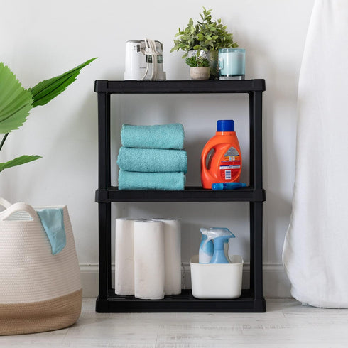 3-Shelf 150lb 33" 24" 12" IRIS USA Light Duty Plastic Storage Shelves, Capacity, H x W x D, Medium Modular Shelving