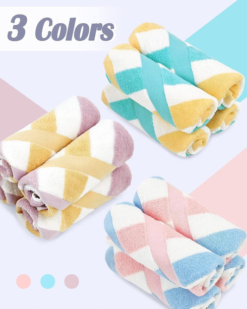 12 Pack 13 13 Inches, 3 Jacquotha Cotton Striped Washcloths, x Colors - Face and Body Cleansing Towels