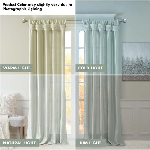 Madison Park Emilia Faux Silk Curtain, 120"L x 50"W, Dusty Aqua, Room Darkening, DIY Twist Tab Top