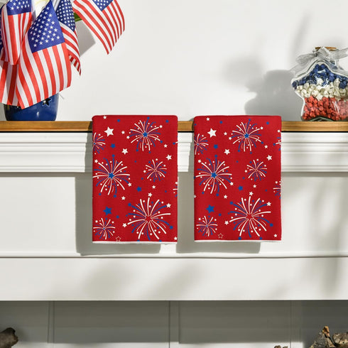 4th 18x26 Inch Set 2 Artoid Mode Red Stars Firework America Patriotic of July Kitchen Towels Dish Towels, Memorial Day
