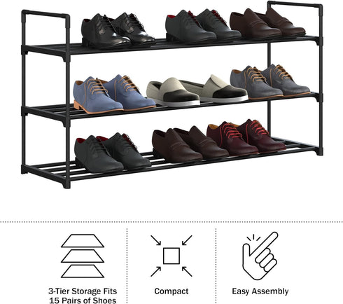 3-Tier Closet, 15 Home-Complete Shoe Rack - Shoe Organizer for Bathroom, Entryway - Shelf Holds Pairs Sneakers, Heels