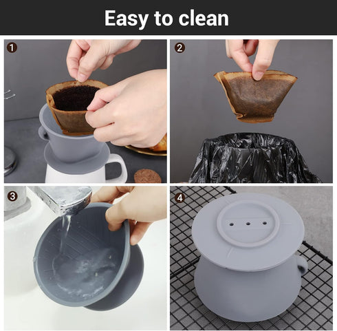 Segarty Silicone Collapsible Coffee Dripper, 1 Set Gray Pour Over Coffee Maker, Reusable Coffee Filter Cone