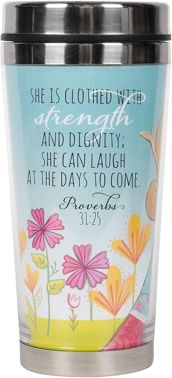 Dicksons Proverbs 31 Woman Blue Sky Sketch Stainless Steel Insulated Travel Mug, 16 Oz. with Lid