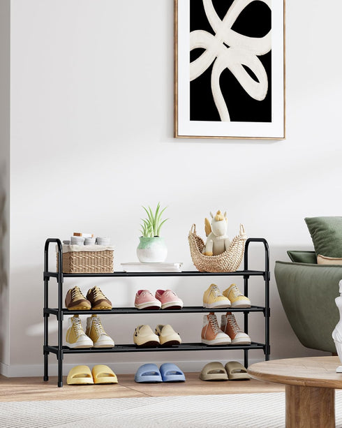 3-Tier Closet, 28.0" 11.8" 25.6", Kitsure Shoe Rack - Space-Saving Shoe Organizer & Shoe Shelf with Handle, Easy