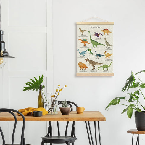 16x24 Inches BCUANGD Dinosaur Dino Wall Decor - Toddler Boys Room Wall Art Poster Hanger with Wood Frames