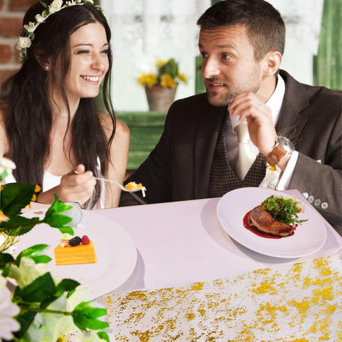 2 11"x108", Snowkingdom Pieces Gold Table Runner, Sequin Glitter Foil Metallic Thin Mesh Runner Roll Gold Table