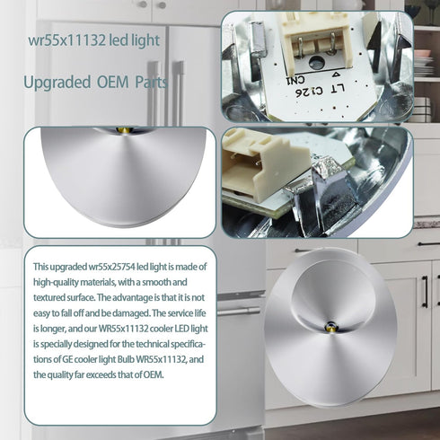 2024 Upgrade WR55X11132 WR55X25754 LED Light and Cover Assembly (2) for GE Refrigerator