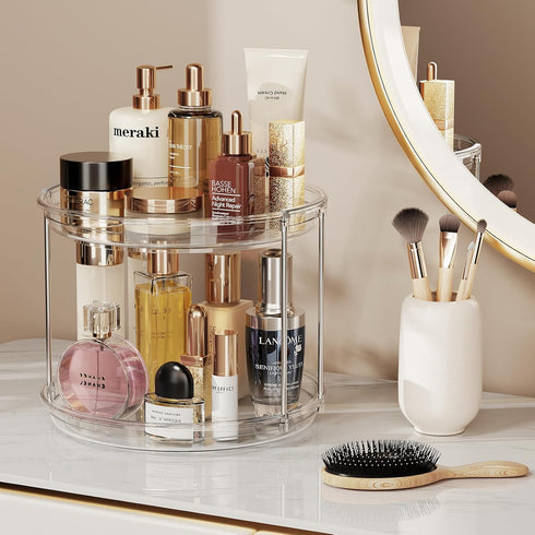 2 Tier Lazy Susan Turntable Organizer - 9.25'' Rotating Spice Rack for Kitchen, Pantry, and Bathroom Vanity