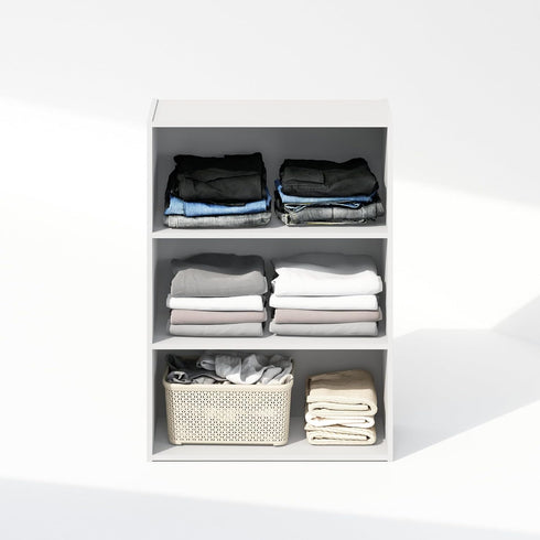 Furinno Reed 3-Tier Multipurpose Open Shelf for Clothing & Closet Storage Organization, Plain White