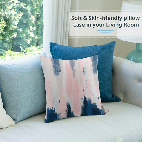 Nebra Abstract Blush and Blue Throw Pillow Covers, Cozy Square Pillowcases for Bed Couch Sofa Living Room Cushion Cover