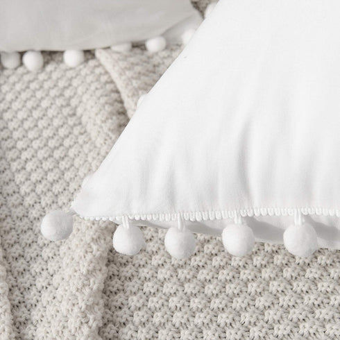 CAWANFLY Set of 2 Decorative Throw Pillow Covers with Cute Pom Pom, Soft Cushion Case for Couch Sofa Bed 18x18Inch
