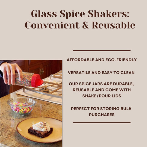 Premium Glass Spice Shakers - 16 oz Seasoning Dispenser with Sifting Lids for Popcorn, Cheese, Cinnamon, Salt, Made in