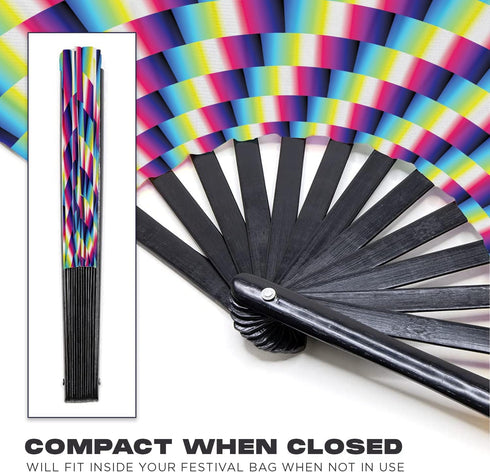 GloFX Folding Fan - Large Trippy Rave Clack Hand Fan for Men/Women for Events, Parties, Dance, Gift