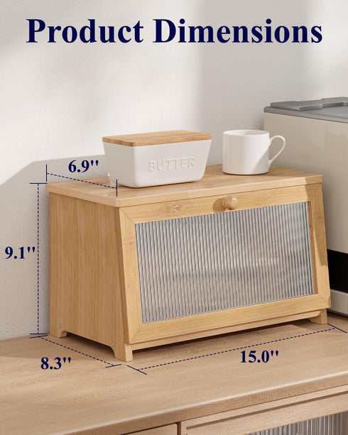 Countertop, Countertop 15.0"x8.3"x9.1" (1T) Kitsure Bread Box - Wooden Bread Box for Kitchen Large Capacity Kitchen