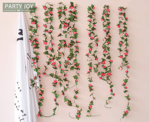 PARTY JOY 5pcs 41Ft Flower Garland Fake Rose Vine Artificial Flowers Hanging Baskets Wedding Arch Decor (Pink)