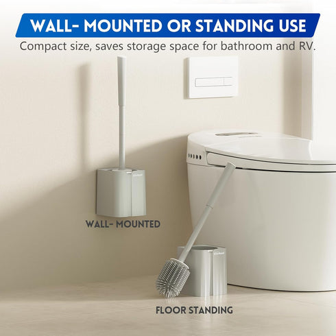 Toilet Brush and Holder Set, Silicone Toilet Bowl Cleaner Brush for Bathroom & RV Cleaning, Space Saving Design