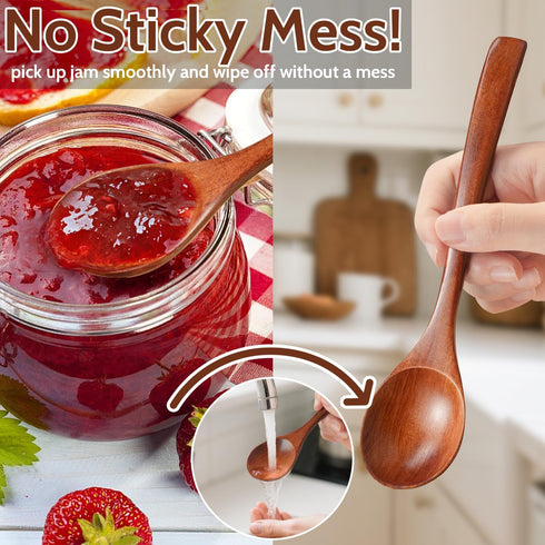 7 Pcs Wooden Spoons for Eating, Small Serving Spoon for Honey, Tea, Coffee, Soup Wood Teaspoons for Cooking, Mixing