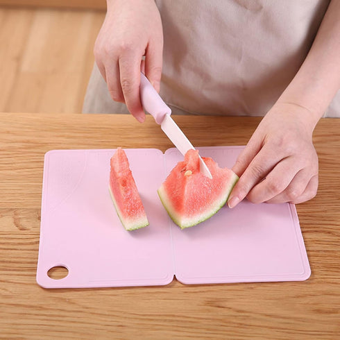 Small Cutting Board, Folding Plastic Cutting Board with Juice Grooves, Mini Pink Fruit Cutting Board