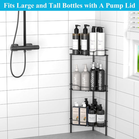 HuggieGems 3-Tier Black Shower Caddy Organizer with Hooks