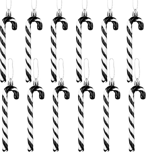 GWHOLE 12 PCS Candy Cane Christmas Decoration, Black and White Plastic Candy Cane Ornaments for Christmas Tree Wreath