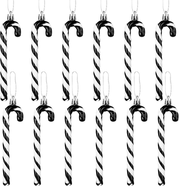 GWHOLE 12 PCS Candy Cane Christmas Decoration, Black and White Plastic Candy Cane Ornaments for Christmas Tree Wreath