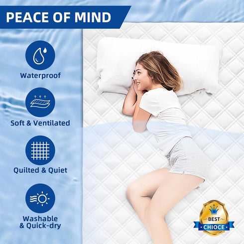 King Mattress Protector, Waterproof Quilted Mattress Pad, Fitted Deep Pocket 8"-21", Breathable Noiseless Soft Cooling