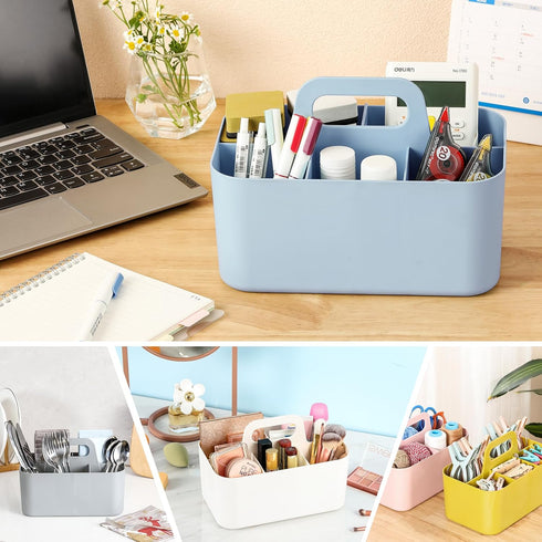 Multiuse Caddy Organizer with Handle, Stackable Plastic Bin Basket for Art Supplies, Makeup, Kitchen, Office, Grey