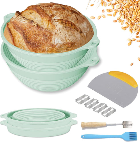 2 Pack Silicone Sourdough Bread Proofing Baskets Set - Including steel rings,
